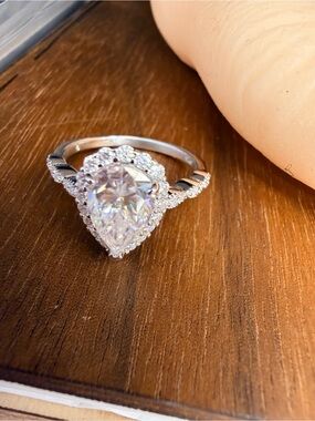 Sterling Silver Pear-Cut Halo Engagement Ring - Clear/White